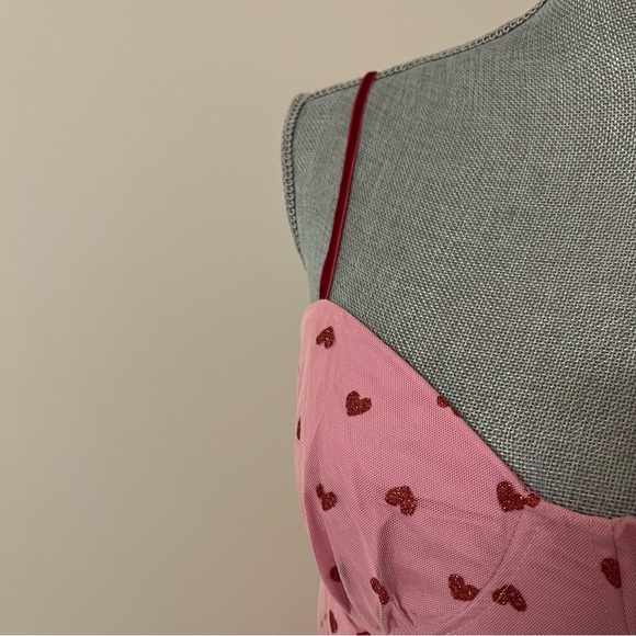 NWT Betsey Johnson Valentines Metallic Heart Print Mesh Midi Dress TIKTOK Viral - Picture 5 of 11